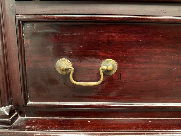 Klassiek-Oud-Antiek-Engels-Chesterfield-Mahoniehout-Mahonie-Boekenkast-Bibliotheekkast-met-Ladder