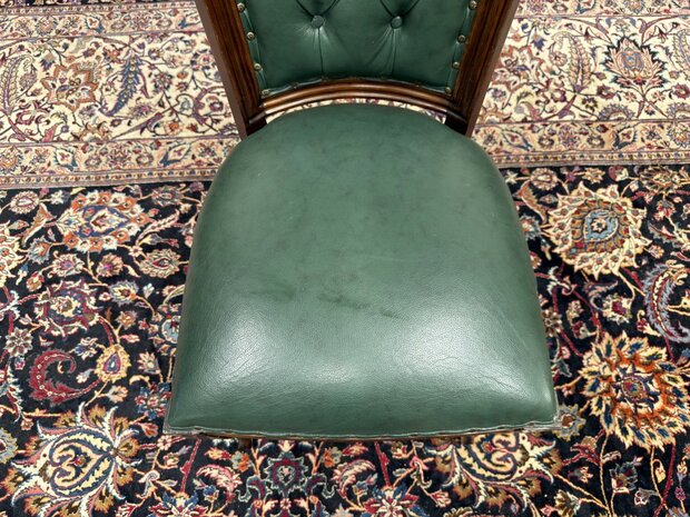 Klassiek-Antiek-Engels-Oud-Chesterfield-Mahonie-Bureaustoel-Stoel-met-Groen-Leder