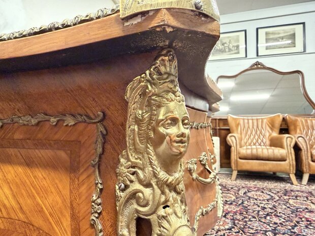 Klassiek-Antiek-Oud-Franse-Louis-XIV-Schrijftafel-Bureau-met-Bronzen-Ornamenten
