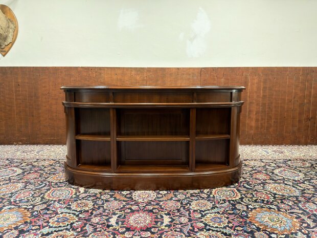 Klassiek-Engels-Antiek-Oud-Chesterfield-Ovaal-Nier-Vormig-Bureau-Desk-met-Groen-Lederen-Inleg