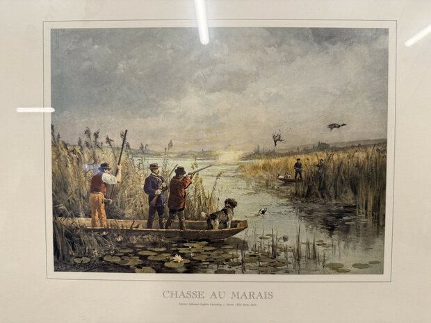 Klassiek-Engels-Antiek-Oud-Chesterfield-Prent-Chasse-Au-Marais-1