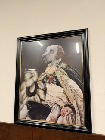 Klassiek-Engels-Antiek-Oud-Chesterfield-Prent-Hond-Labrador