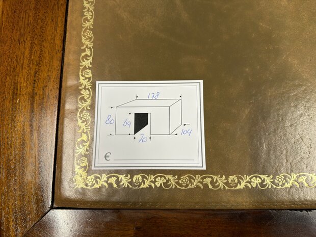 Klassiek-Engels-Chesterfield-Antiek-Oud-Bureau-Desk-Partnerdesk-Olijf-Groen-Inleg