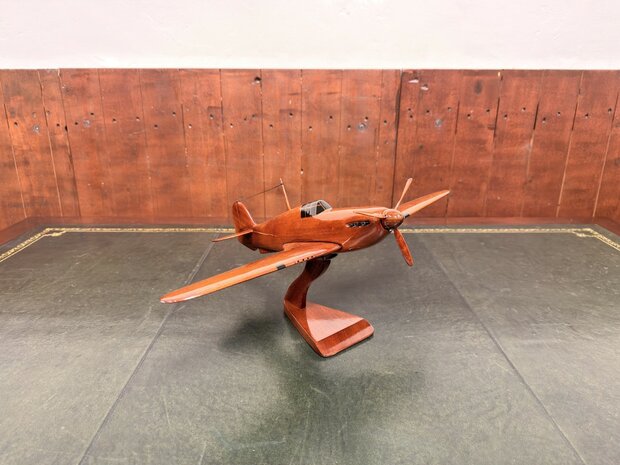 Klassiek-Engels-Antiek-Oud-Mahoniehouten-Modelvliegtuig-Schaalvliegtuid-Hawker-Hurricane