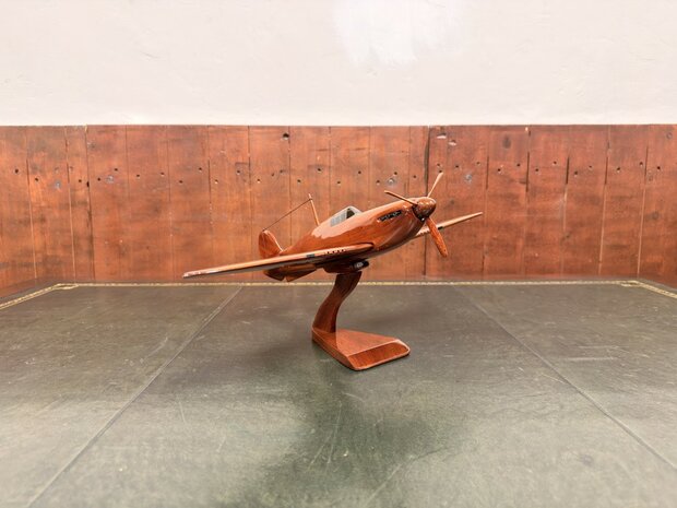 Klassiek-Engels-Antiek-Oud-Mahoniehouten-Modelvliegtuig-Schaalvliegtuid-Hawker-Hurricane