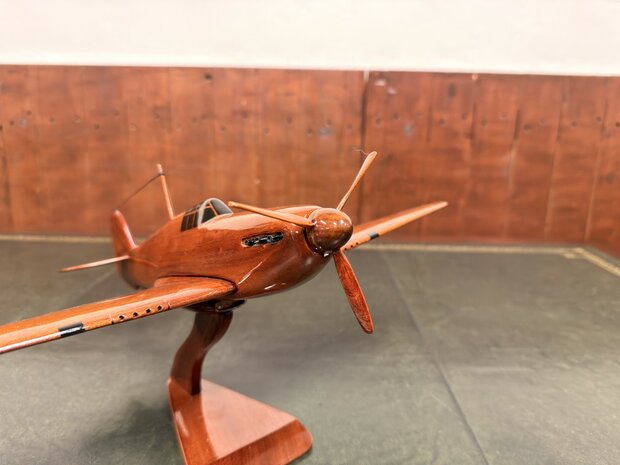 Klassiek-Engels-Antiek-Oud-Mahoniehouten-Modelvliegtuig-Schaalvliegtuid-Hawker-Hurricane