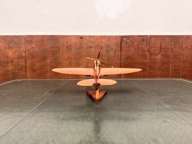 Klassiek-Engels-Antiek-Oud-Mahoniehouten-Modelvliegtuig-Schaalvliegtuid-Spitfire-Vliegtuig