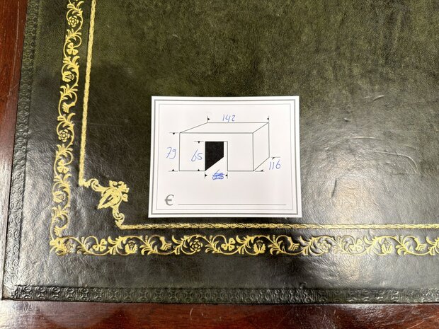 Klassiek-Antiek-Engels-Oud-Chesterfield-Schrijftafel-Bureau-Partnerdesk-met-Groen-Leder-Ingelegd