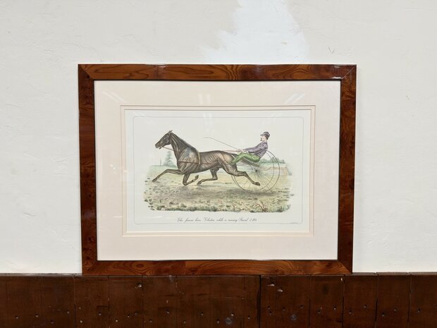 Klassiek-Antiek-Oud-Engels-Prent-The-Famous-Horse-Volunteer-While-Is-Running-Record