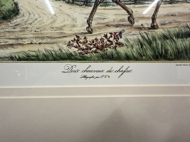 Klassiek-Antiek-Oud-Franse-Prent-Deux-Chevaux-De-Chasse-3