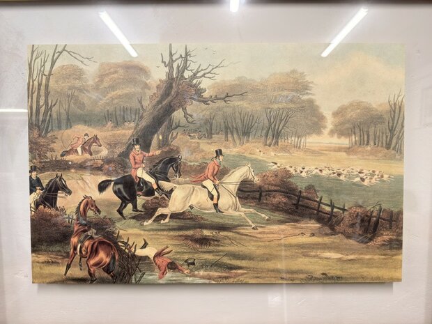 Klassiek-Oud-Antiek-Engels-Prent-Breaking-Cover-Wortelnotenhout-Lijst-2