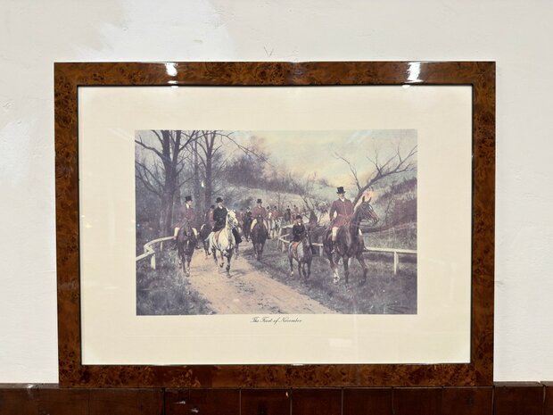 Klassiek-Oud-Antiek-Engels-Prent-Crossing-The-First-Of-November-Wortelnotenhout-Lijst