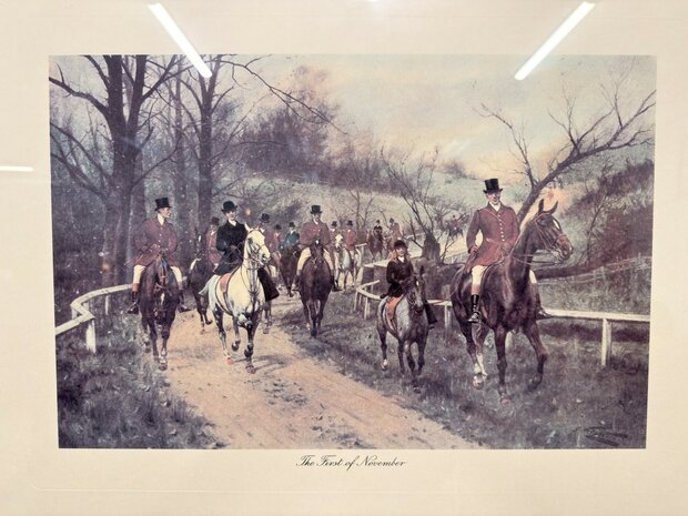 Klassiek-Oud-Antiek-Engels-Prent-Crossing-The-First-Of-November-Wortelnotenhout-Lijst-2