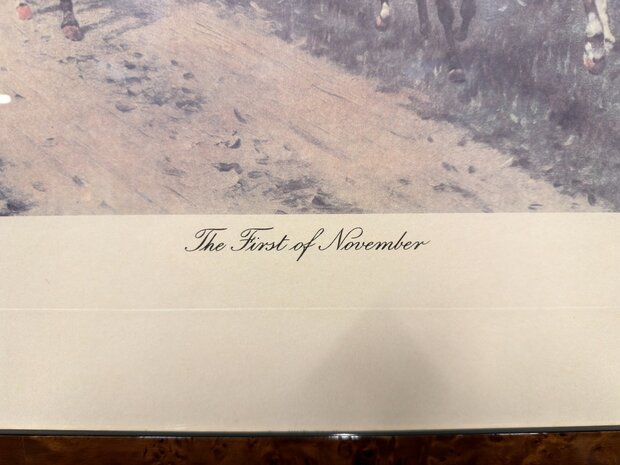 Klassiek-Oud-Antiek-Engels-Prent-Crossing-The-First-Of-November-Wortelnotenhout-Lijst-3