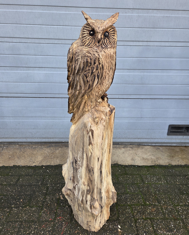 Houtsnijwerk-houtsculptuur-tuinbeeld-kunstwerk-van-een-uil-met-oren