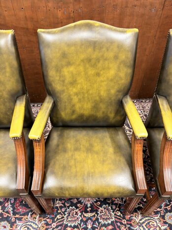 Klassiek-Engels-Antiek-Oud-Chesterfield-Set-Stoelen-Eetkamerstoelen-Stoel