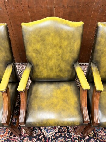 Klassiek-Engels-Antiek-Oud-Chesterfield-Set-Stoelen-Eetkamerstoelen-Stoel