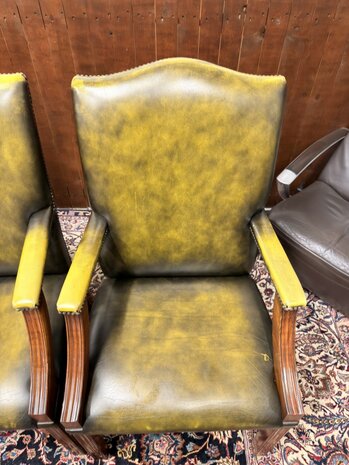 Klassiek-Engels-Antiek-Oud-Chesterfield-Set-Stoelen-Eetkamerstoelen-Stoel