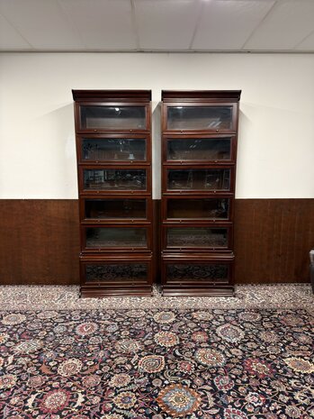 Klassiek-Oud-Antiek-Engels-Chesterfield-Mahonie-Globe-Wernicke-Boekenkast-Kast-Bibliotheekkast