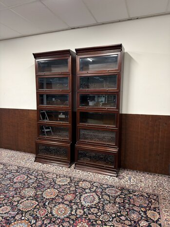 Klassiek-Oud-Antiek-Engels-Chesterfield-Mahonie-Globe-Wernicke-Boekenkast-Kast-Bibliotheekkast