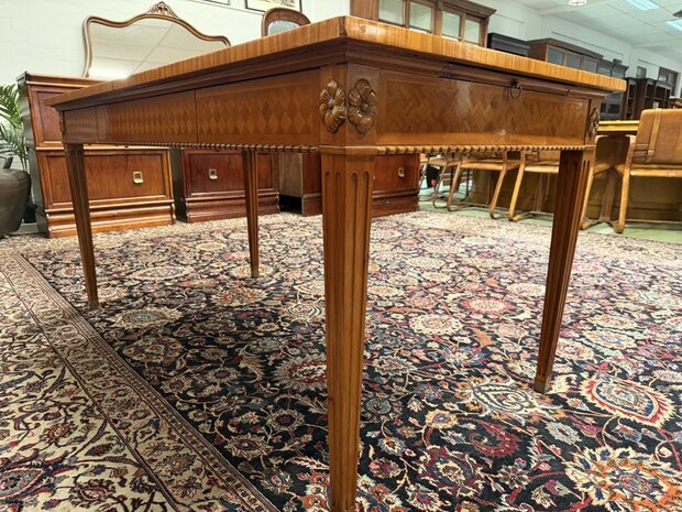 Klassiek-Antiek-Oud-Engels-Chesterfield-Schrijftafel-Bureau-Desk-met-Groen-Leder-Ingelegd-6