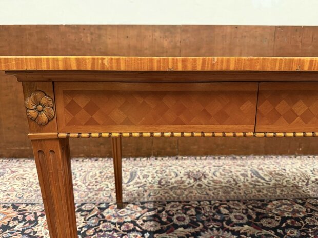 Klassiek-Antiek-Oud-Engels-Chesterfield-Schrijftafel-Bureau-Desk-met-Groen-Leder-Ingelegd-8