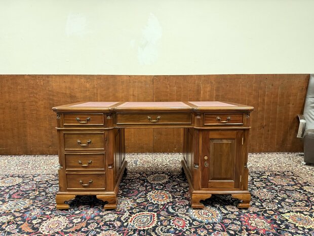 Nieuw! - Klassiek Engels Bureau Partnerdesk Rood Leder