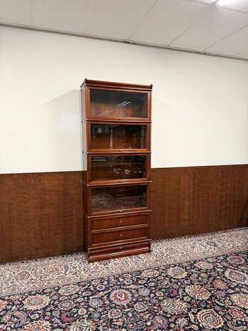 Klassiek-Oud-Antiek-Engels-Chesterfield-Originele-Globe-Wernicke-Boekenkast-Vitrinekast-Kast