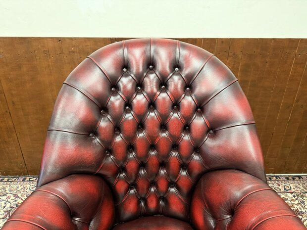 Klassiek-Engels-Oud-Antiek-Chesterfield-Vintage-Springvale-Bureaustoel-Director-Chair-Oxblood-Leder