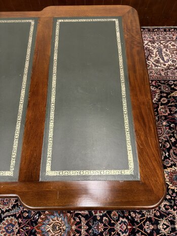 Klassiek-Oud-Antiek-Engels-Antiek-Vintage-Chesterfield-Bureau-Desk-Partnerdesk-Groen-Leder