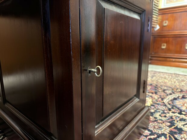 Klassiek-Oud-Antiek-Engels-Antiek-Vintage-Chesterfield-Bureau-Desk-Partnerdesk-Bruin-Leder