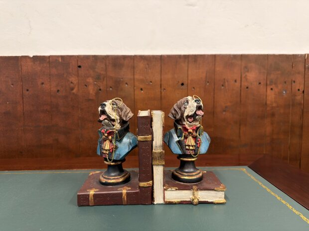 Klassiek-Engels-Vintage-Antiek-Oud-Chesterfield-Boxer-Boekensteun-Boeken-Steun