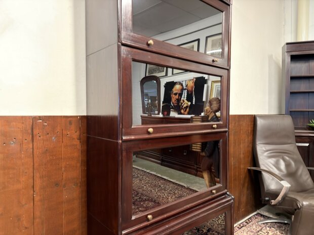 Klassiek-Antiek-Oud-Chesterfield-Engels-Vintage-Globe-Wernicke-Stijl-Boekenkast-Kast