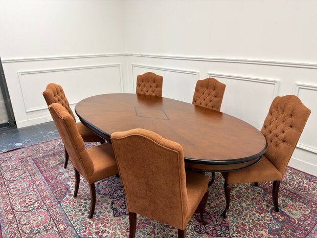 Set-Klassiek-Antiek-Oud-Engels-Chesterfield-Vintage-Art-Deco-Vergadertafel-Conferentietafel-Tafel