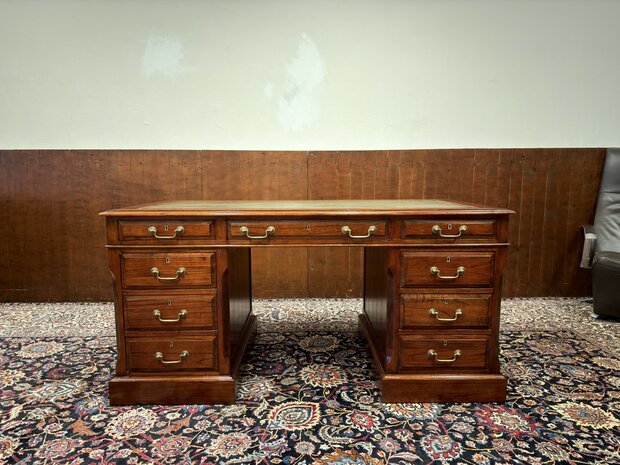 Klassiek-Antiek-Oud-Engels-Chesterfield-Vintage-Origineel-Globe-Wernicke-Bureau-Desk-Mahoniehout-Groen-Leder