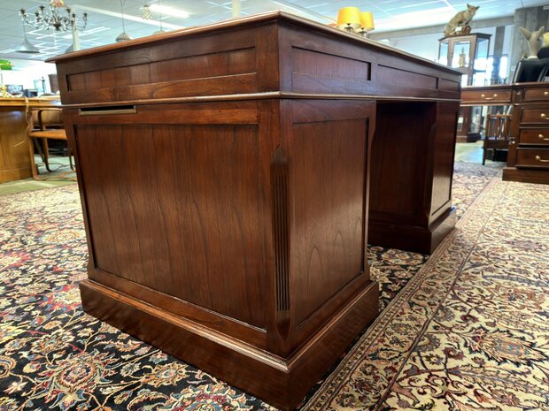 Klassiek-Antiek-Oud-Engels-Chesterfield-Vintage-Origineel-Globe-Wernicke-Bureau-Desk-Mahoniehout-Groen-Leder