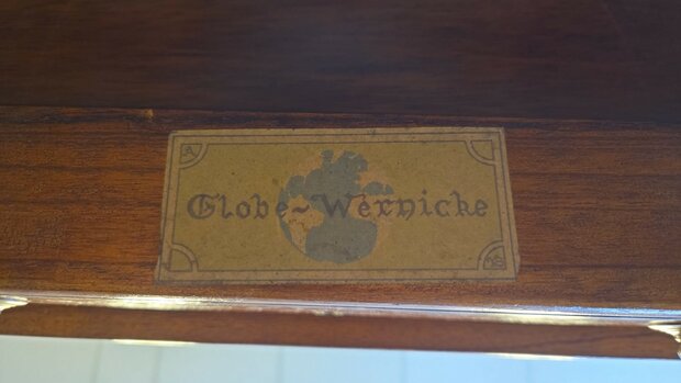Klassiek-Antiek-Oud-Engels-Chesterfield-Vintage-Origineel-Globe-Wernicke-Bureau-Desk-Mahoniehout-Groen-Leder