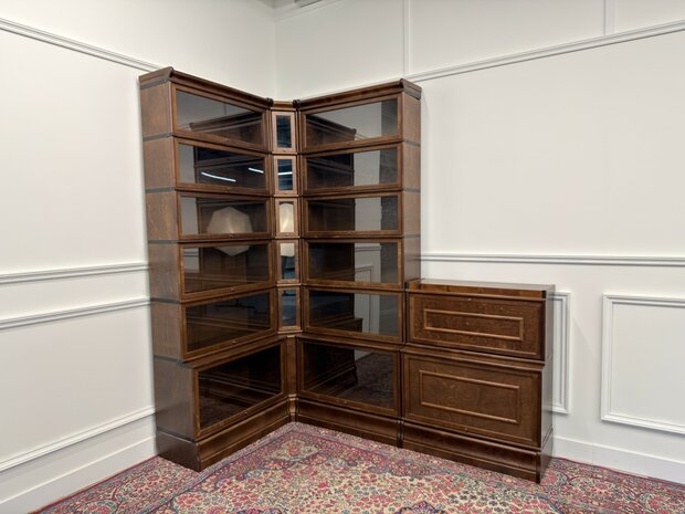 Klassiek-Engels-Oud-Antiek-Vintage-Chesterfield-Globe-Wernicke-Stijl-Boekenkast-Hoekkast-Bibliotheekkast