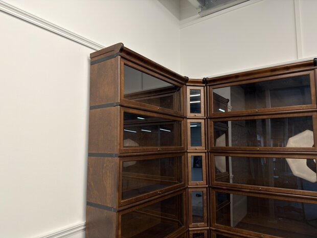 Klassiek-Engels-Oud-Antiek-Vintage-Chesterfield-Globe-Wernicke-Stijl-Boekenkast-Hoekkast-Bibliotheekkast