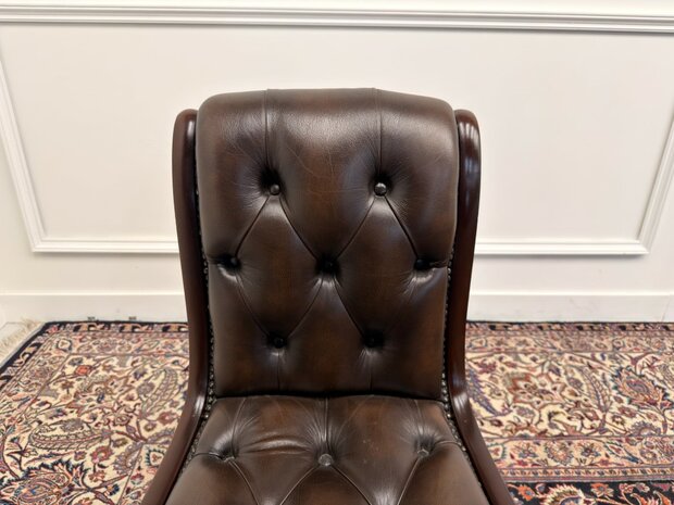 Klassiek-Engels-Antiek-Oud-Chesterfield-Vintage-Bureaustoel-President-Chair-Bruin-Leder