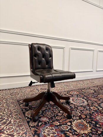 Klassiek-Engels-Antiek-Oud-Chesterfield-Vintage-Bureaustoel-President-Chair-Bruin-Leder