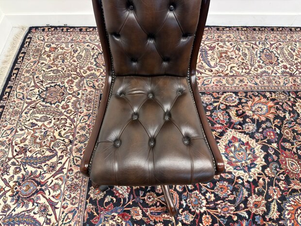 Klassiek-Engels-Antiek-Oud-Chesterfield-Vintage-Bureaustoel-President-Chair-Bruin-Leder
