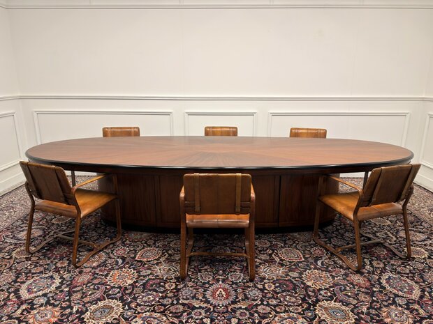 Klassiek-Engels-Antiek-Oud-Vintage-Chesterfield-Grote-Art-Deco-Vergadertafel-Tafel