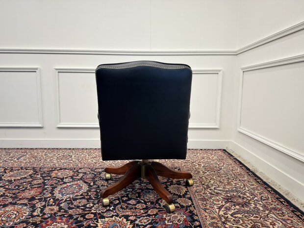 Klassiek-Engels-Vintage-Antiek-Oud-Chesterfield-Bureaustoel-President-Chair-Zwart-Leder