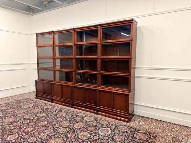 Klassiek-Engels-Antiek-Oud-Vintage-Chesterfield-Set-Originele-Globe-Wernicke-Boekenkast-Bibliotheekkast-Kast