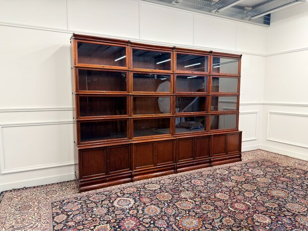 Klassiek-Engels-Antiek-Oud-Vintage-Chesterfield-Set-Originele-Globe-Wernicke-Boekenkast-Bibliotheekkast-Kast