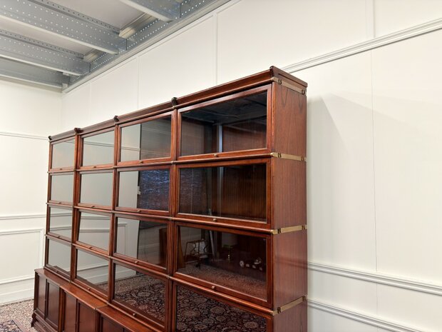 Klassiek-Engels-Antiek-Oud-Vintage-Chesterfield-Set-Originele-Globe-Wernicke-Boekenkast-Bibliotheekkast-Kast