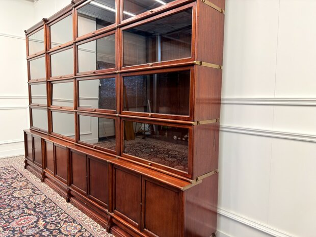 Klassiek-Engels-Antiek-Oud-Vintage-Chesterfield-Set-Originele-Globe-Wernicke-Boekenkast-Bibliotheekkast-Kast