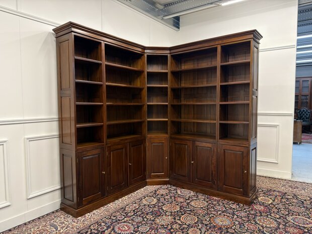 Klassiek-Antiek-Oud-Engels-Vintage-Chesterfield-Mahonie-Boekenkast-Hoekkast-Kast