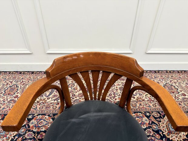 Klassiek-Engels-Antiek-Oud-Vintage-Chesterfield-Thonet-Bureaustoel-Desk-Chair